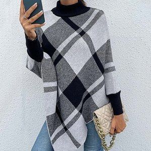 Black Long Sleeve Turtleneck Poncho